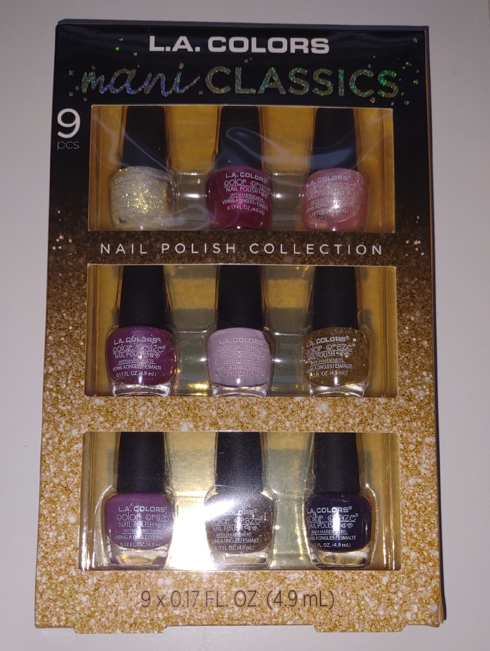 L.A. Colors Mani Classics 9-Piece Nail Polish Set - Glitter & Metallic Shades